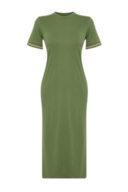 TRENDYOLMILLA Lacivert Triko Bant Detayl? Bisiklet Yaka K?sa Kol Esnek Midi Orme Maxi Elbise TWOSS24EL00121  фото 11