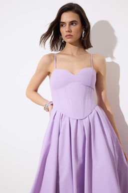 Limited Edition Lila Midi Korse Detayl? Dokuma Elbise TWOSS26EL00191 - Trendyolmilla фото 3