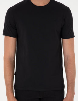 Siyah %100 Pamuk Slim Fit Bisiklet Yaka Basic Ti__rt
