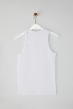 Beyaz Nak?sl? Halter Yaka Regular Boy Vucuda Oturan Fitlli Esnek Orme Atlet TWOSS25AL00018