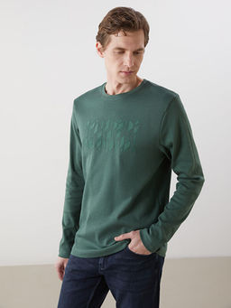 Bisiklet Yaka Uzun Kollu Bask?l? Erkek Sweatshirt
