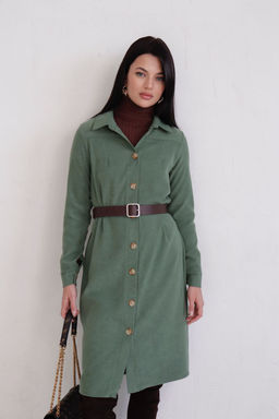 10896 Платье-рубашка из микровельвета папоротник - Martichelli фото 24