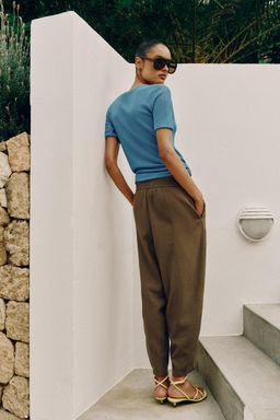 PANTAL?N BARREL CON LINO / Khaki - Zara фото 6