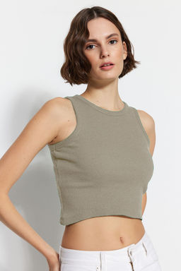 Kahverengi-Tas 2li Paket Vucuda Oturan Crop Halter Yaka Fitilli Esnek Orme Atlet TWOSS21AL0058