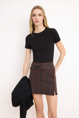 Bordo A-line/Can Kal?p Ekoseli Dokuma Mini Etek TWOSS26ET00035 - Trendyolmilla фото 2