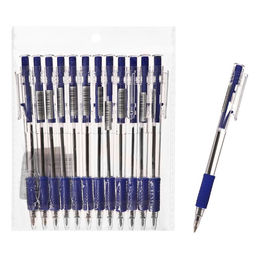 Набор 12 шт. Ручка шариковая автомат 0,7мм синяя, корпус прозр с резин держат (шк на штуке)