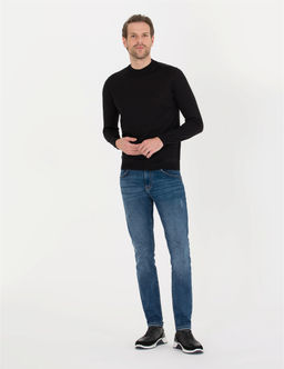 Siyah Slim Fit Bato Yaka Y_n Kar___ml_ Basic Triko Kazak - Pierre cardin фото 4