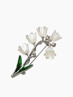 Брошь "Цветы Ландышей", цвет бело-зелёный в серебре
