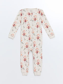 Bisiklet Yaka Uzun Kollu Bask?l? K?z Bebek Tulum