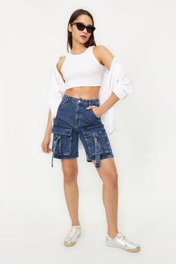 Mavi Kargo Cepli Normal Bel Denim Bermuda TWOSS24SR00014