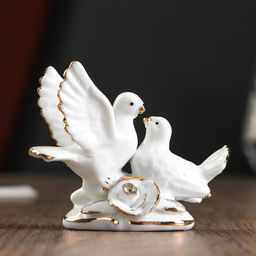 Фигурка «2 голубка с розой», белые со стразой, 6.7×9.2×3 см