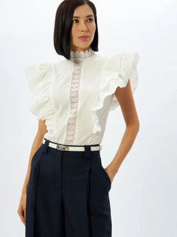 Блузка из хлопка с крыльями и кружевом OD-912-1 белый