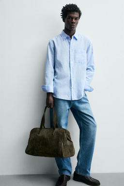 CAMISA REGULAR FIT LINO - ALGOD?N / Celeste - Zara фото 6