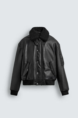CAZADORA EFECTO PIEL CUELLO DESMONTABLE / Negro - Zara фото 7