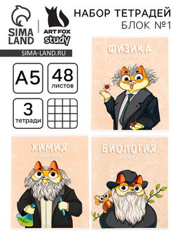 Тетради предметные, 48 л., А5, набор из 3 шт. КОТэ