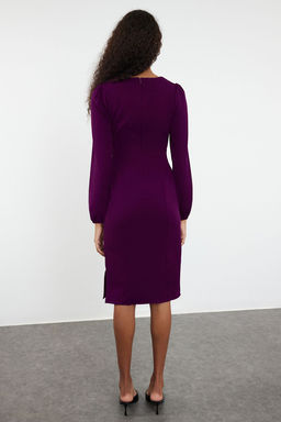 Mor Kusakl? Vucudu Saran Midi Dokuma Elbise TWOAW23EL00895