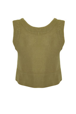 Trendyolmilla Haki %100 Keten Baglama Detayl? Bluz TWOSS25BZ00472