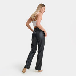Брюки женские из экокожи, чёрные, размер 48-50