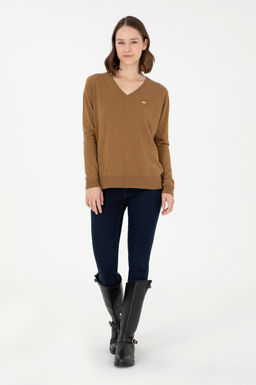 Женский базовый свитер темно-хаки меланжевого цвета - U.s. polo assn фото 4