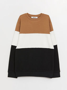 Bisiklet Yaka Renk Bloklu Uzun Kollu Erkek ?ocuk Sweatshirt