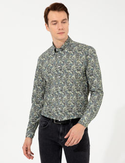 Рубашка приталенного кроя с длинным рукавом цвета хаки - Cacharel фото 3