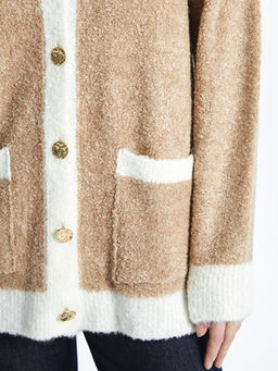 V Yaka Renk Bloklu Kad?n Triko H?rka