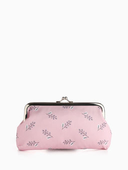 Косметичка женская на фермуаре, маленькая, с принтом, нежно-розовая