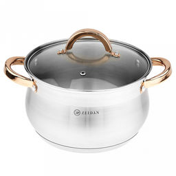Zeidan Belgrad Кастрюля из нержавеющей стали 5,1л, д22см, стеклянная крышка, ручки под золото, комбинированная полировка снаружи, матовая полировка внутри, 5-ти степовое капсулированное индукционное дно, подарочная упаковка (Китай) Подходит дл - Домашняя мода фото 2
