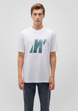 M Logo Bask?l? Beyaz Tisort