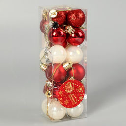 Ёлочные игрушки Мелодия грани, d=3 см, набор 24 шт., белый/красный - Зимнее волшебство фото 2