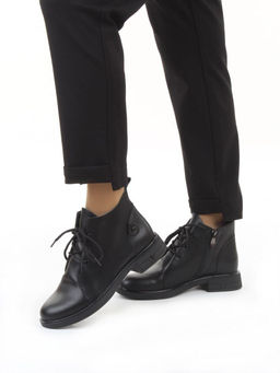 01-M43-18 BLACK Ботинки демисезонные женские (натуральная кожа)