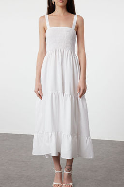 TRENDYOLMILLA Siyah Duz A Kesim Gipeli Kare Yaka Maxi Dokuma Elbise TWOSS24EL01052  фото 10