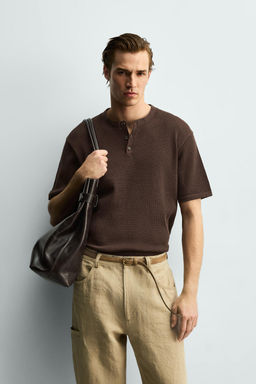 CAMISETA PUNTO CUELLO PANADERO ALGOD?N - LINO / Marr?n - Zara фото 3