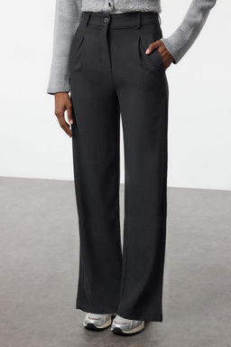 TRENDYOLMILLA Gri Wide Leg Genis Paca Pileli Dokuma Pantolon TWOAW25PL00105  фото 3