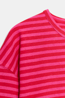 CAMISETA RAYAS ALGOD?N Y LINO / Rosa / Lila - Zara фото 5