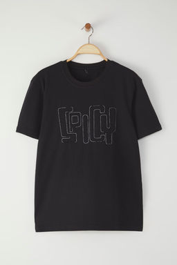 TRENDYOL MAN Siyah Regular/Normal Kesim Spicy Yaz? Nak?sl? %100 Pamuk T-Shirt TMNSS25TS00103 - Trendyolmilla фото 2