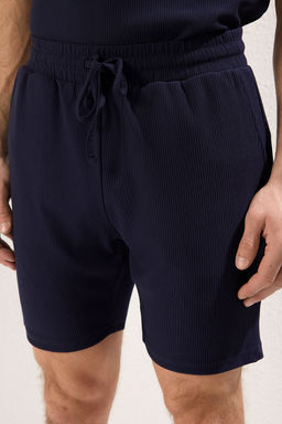 Basic Lacivert Regular/Normal Kesim Orta Boy Bagc?kl? Dokulu K?r?smaz Ottoman Sort TMNSS23SR00039