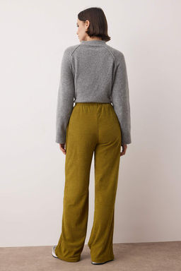 Yesil Premium Dokulu Beli Lastikli Wide Leg Orme Pantolon TWOAW26PL00126 - Trendyolmilla фото 4