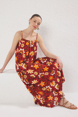 Mavi Tropikal Duz Kesim Maxi Dokuma Elbise TWOSS25EL00578 - Trendyolmilla фото 5