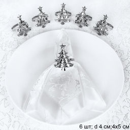 Кольца для салфеток 6 штук Елка Серебро / CJH25-5 /уп 150/Новогодние - ГалеонТрейд фото 3
