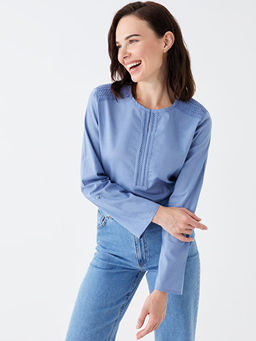 Ka??k Yaka Nak??l? Uzun Kollu Kad?n Bluz