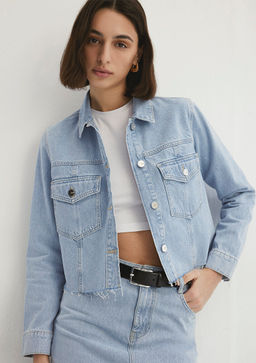 Thalia Mavi Premium Buz Mavi Jean Ceket