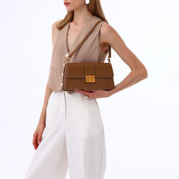 Сумка женская мессенджер TEXTURA на клапане, 26×8.5×14 см, светло-коричневая