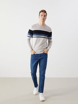 Bisiklet Yaka Uzun Kollu Renk Bloklu Erkek Triko Kazak