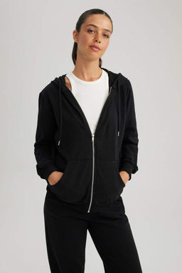 Толстовка обычного кроя на молнии с капюшоном - Defacto фото 4