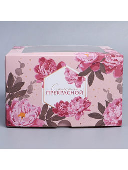 Цена за 5 шт. Коробка подарочная для 4 капкейков «Цветы», 16×16×10 см, с окном