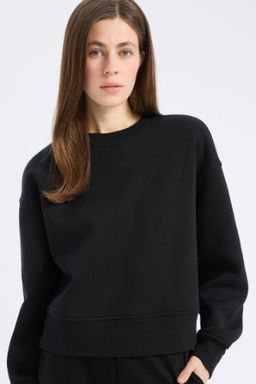 Boxy Fit Bisiklet Yaka Basic Duz Kal?n Sweatshirt