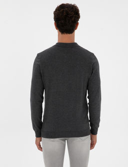 Antrasit Melanj Slim Fit Polo Yaka Fermuarl_ Basic Triko Kazak - Pierre cardin фото 5