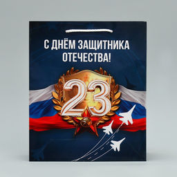 Цена за 2 шт. Пакет подарочный ламинированный, упаковка, «С 23 февраля», ML 21×25×8 см