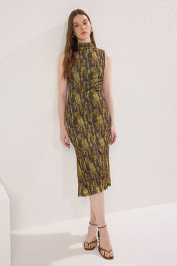 TRENDYOLMILLA Antrasit Dokulu Dik Yaka S?f?r Kol Esnek Orme Midi Kalem Elbise TWOSS24EL00678 фото 3